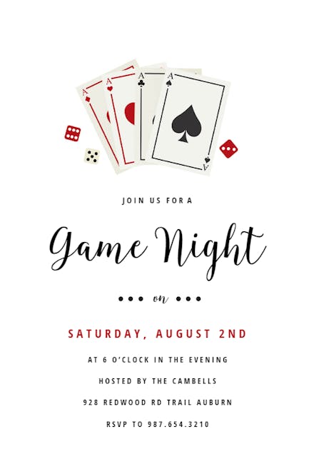 Casino party theme invitations